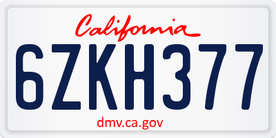 CA license plate 6ZKH377
