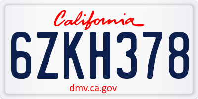 CA license plate 6ZKH378