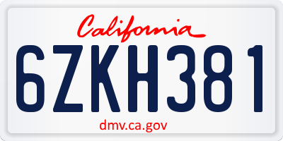 CA license plate 6ZKH381
