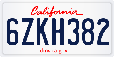 CA license plate 6ZKH382