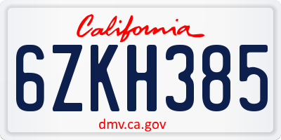 CA license plate 6ZKH385