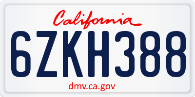 CA license plate 6ZKH388