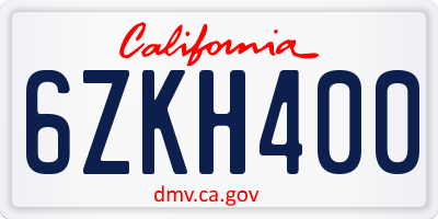 CA license plate 6ZKH400