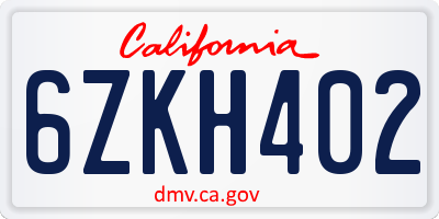 CA license plate 6ZKH402