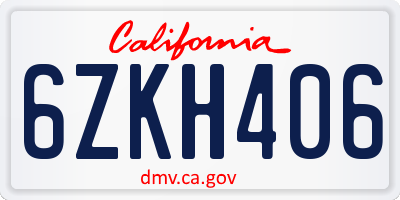 CA license plate 6ZKH406