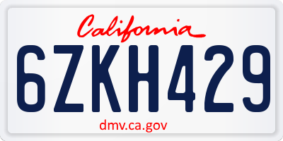 CA license plate 6ZKH429