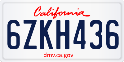 CA license plate 6ZKH436