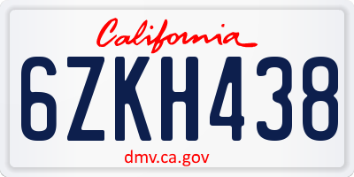 CA license plate 6ZKH438