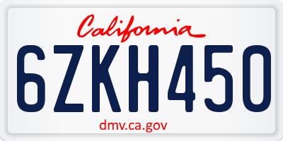 CA license plate 6ZKH450