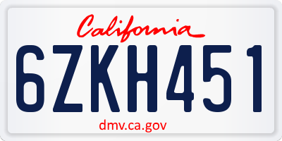 CA license plate 6ZKH451