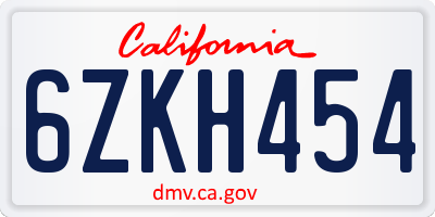 CA license plate 6ZKH454