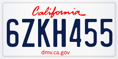 CA license plate 6ZKH455