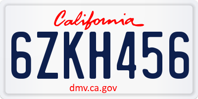 CA license plate 6ZKH456