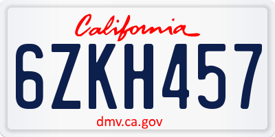 CA license plate 6ZKH457