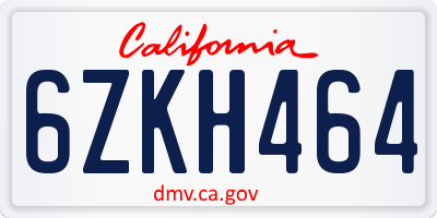 CA license plate 6ZKH464