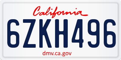 CA license plate 6ZKH496