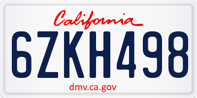 CA license plate 6ZKH498