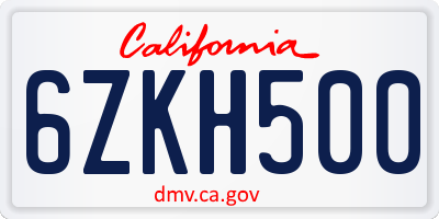 CA license plate 6ZKH500