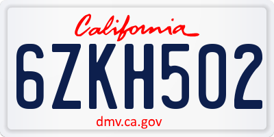 CA license plate 6ZKH502