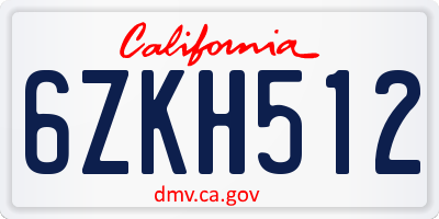 CA license plate 6ZKH512