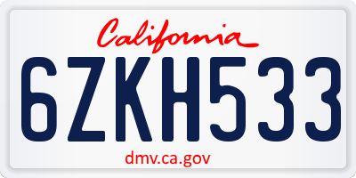 CA license plate 6ZKH533
