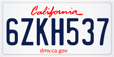 CA license plate 6ZKH537