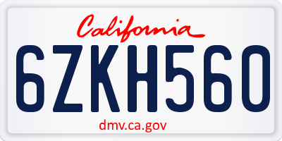 CA license plate 6ZKH560