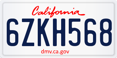CA license plate 6ZKH568