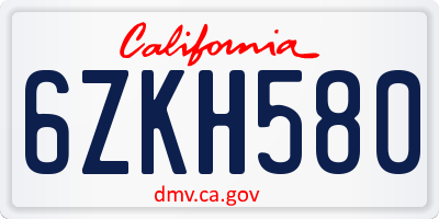 CA license plate 6ZKH580