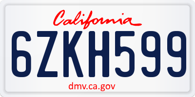 CA license plate 6ZKH599