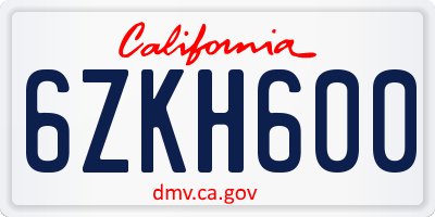 CA license plate 6ZKH600