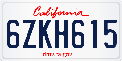 CA license plate 6ZKH615