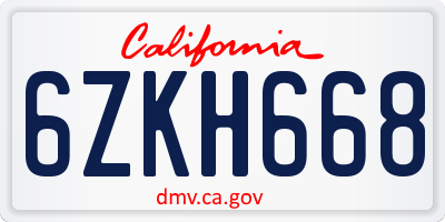 CA license plate 6ZKH668