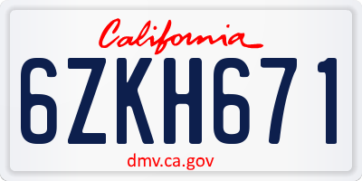 CA license plate 6ZKH671