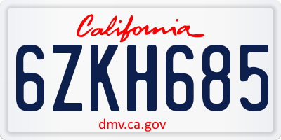 CA license plate 6ZKH685