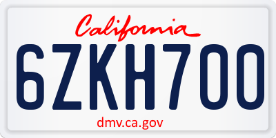 CA license plate 6ZKH700