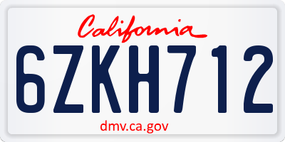 CA license plate 6ZKH712
