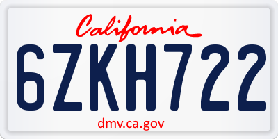 CA license plate 6ZKH722
