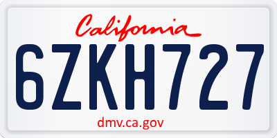CA license plate 6ZKH727