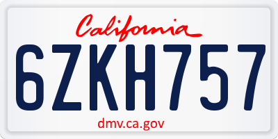 CA license plate 6ZKH757