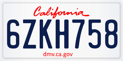 CA license plate 6ZKH758
