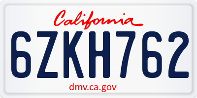 CA license plate 6ZKH762