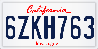 CA license plate 6ZKH763