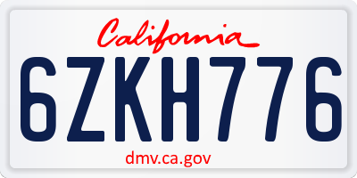 CA license plate 6ZKH776