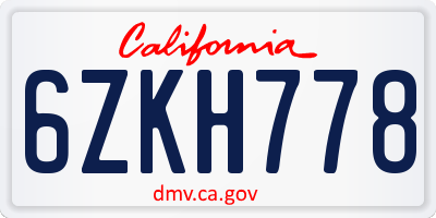 CA license plate 6ZKH778