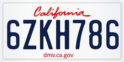 CA license plate 6ZKH786