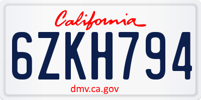 CA license plate 6ZKH794