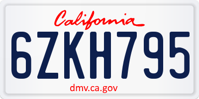 CA license plate 6ZKH795