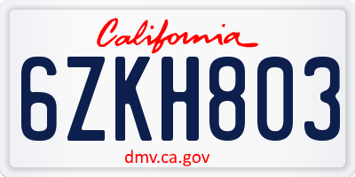CA license plate 6ZKH803
