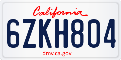CA license plate 6ZKH804